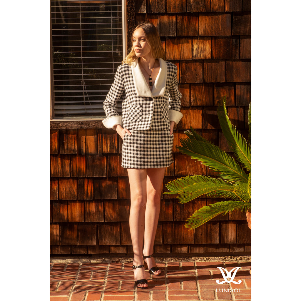 Adele Houndstooth Double Button Jacket & Skirt- Lunisol Store