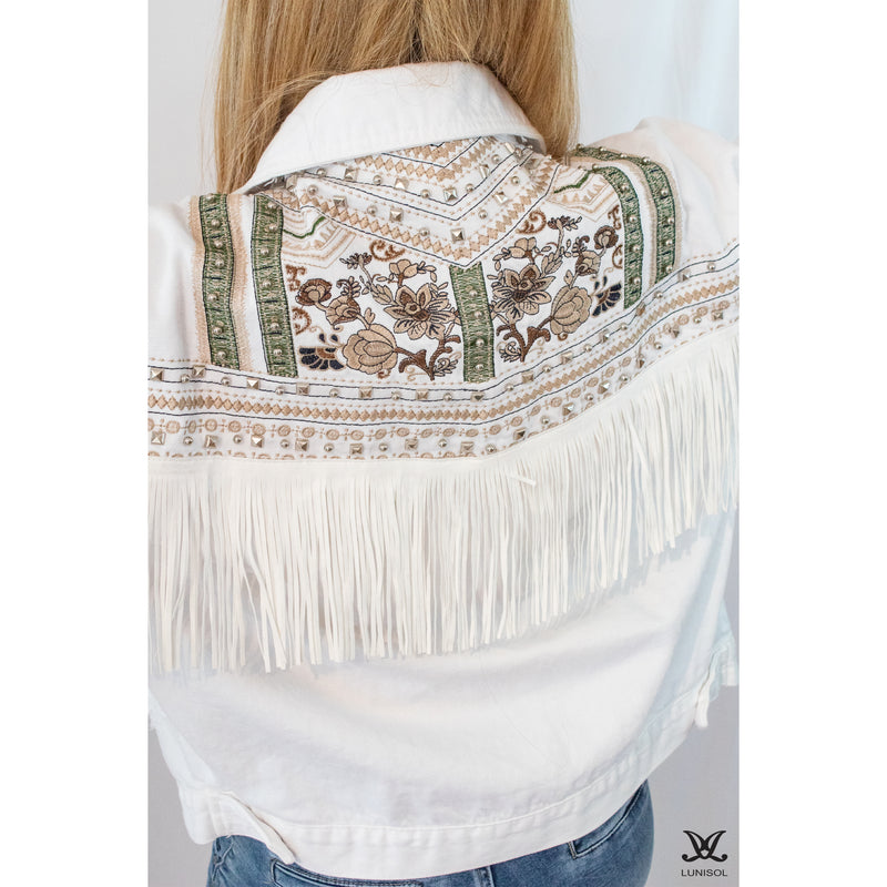 White Fringe Oversized Jean Jacket