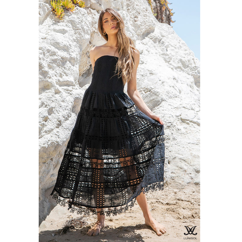 Black Ocean Lace Strapless Dress