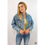 Sparkle Fringe Cropped Jean Jacket