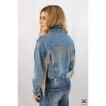 Sparkle Fringe Cropped Jean Jacket