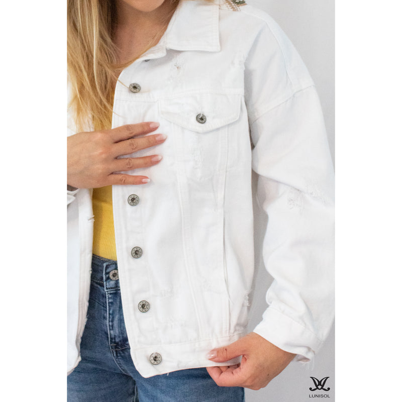 White Fringe Oversized Jean Jacket