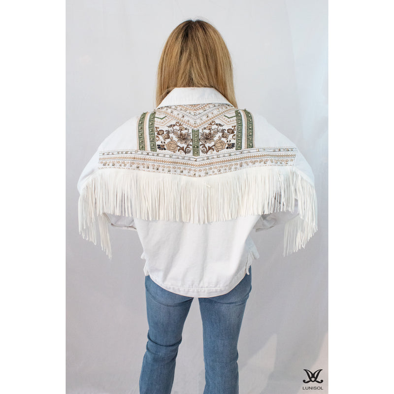 White Fringe Oversized Jean Jacket