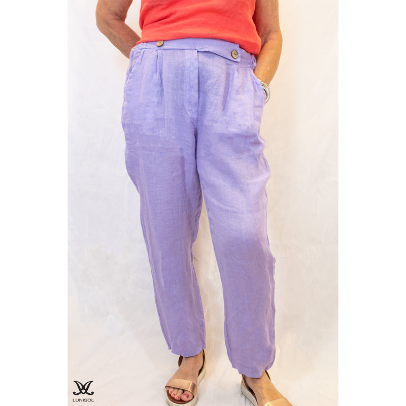 Purple Tapered Leg Linen Pants