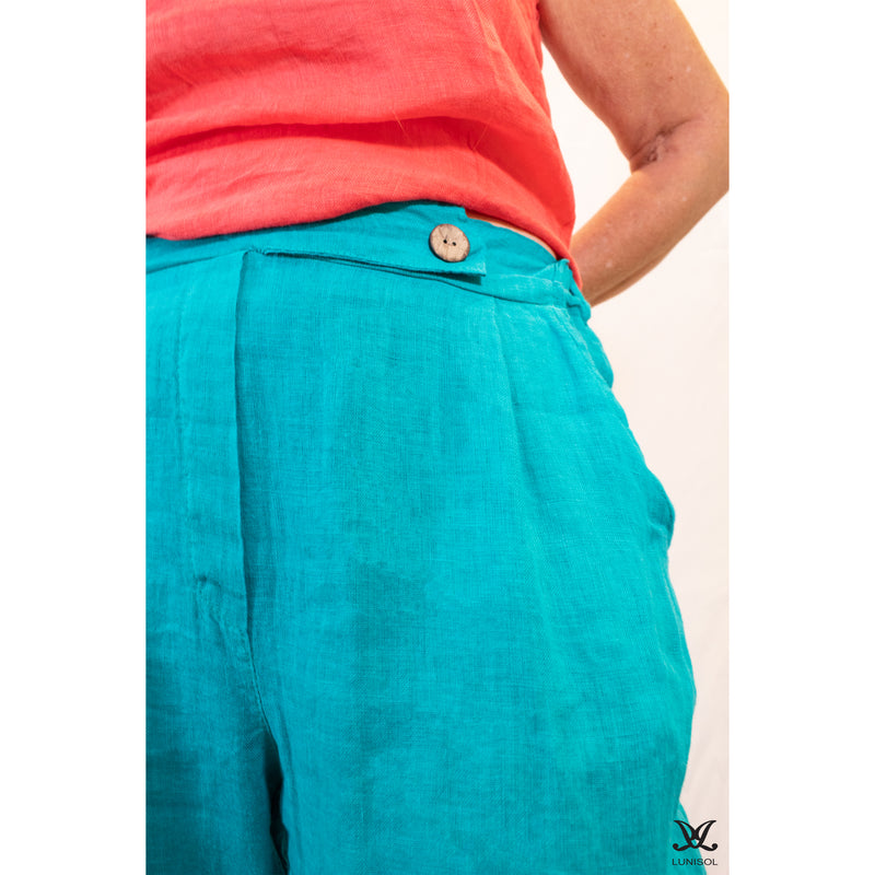 Teal Tapered Leg Linen Pants