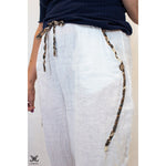 White Leopard Print Linen Pants