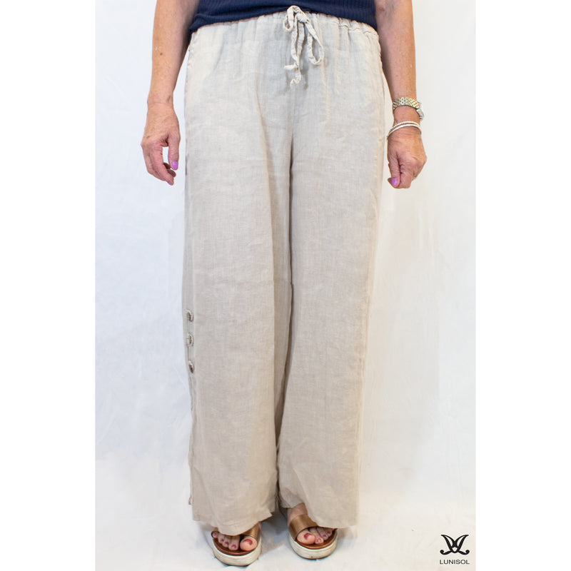 Tan 3 Button Linen Pants