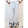 White Linen Asymmetrical Shapes 3 Button Pants