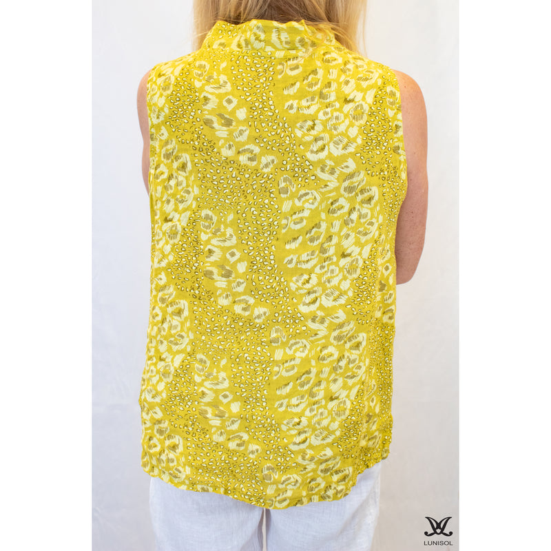 Yellow Printed Linen Bow Top