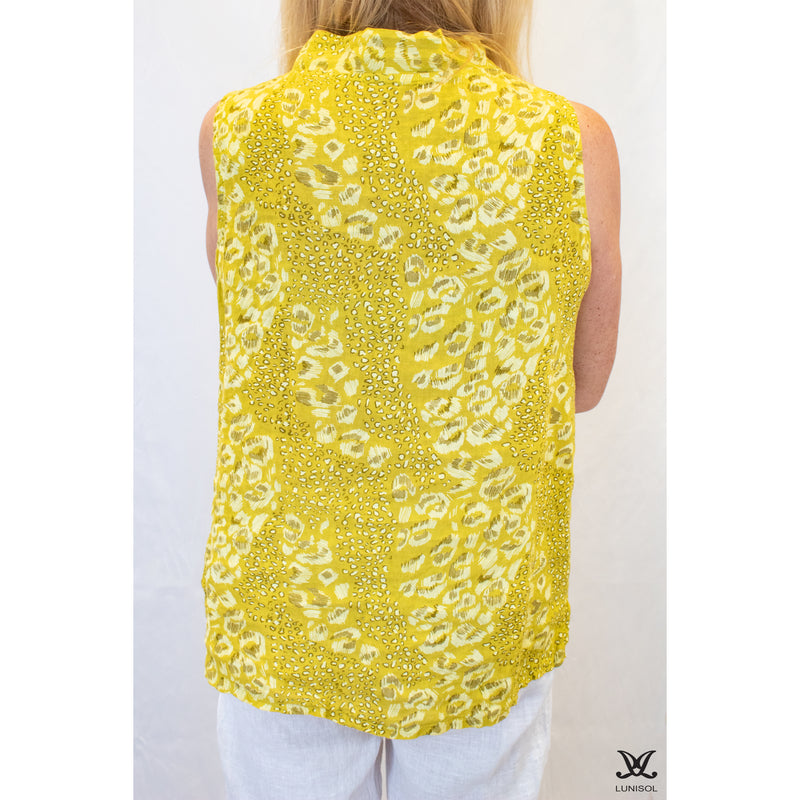 Yellow Printed Linen Bow Top