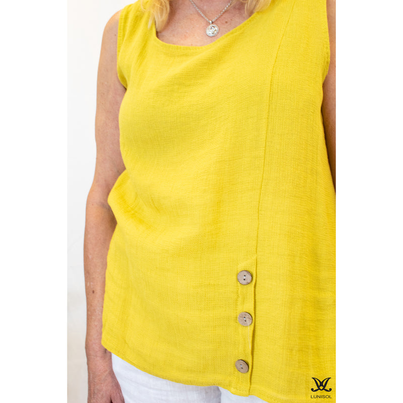 Yellow Linen 3 Button Sleeveless Top