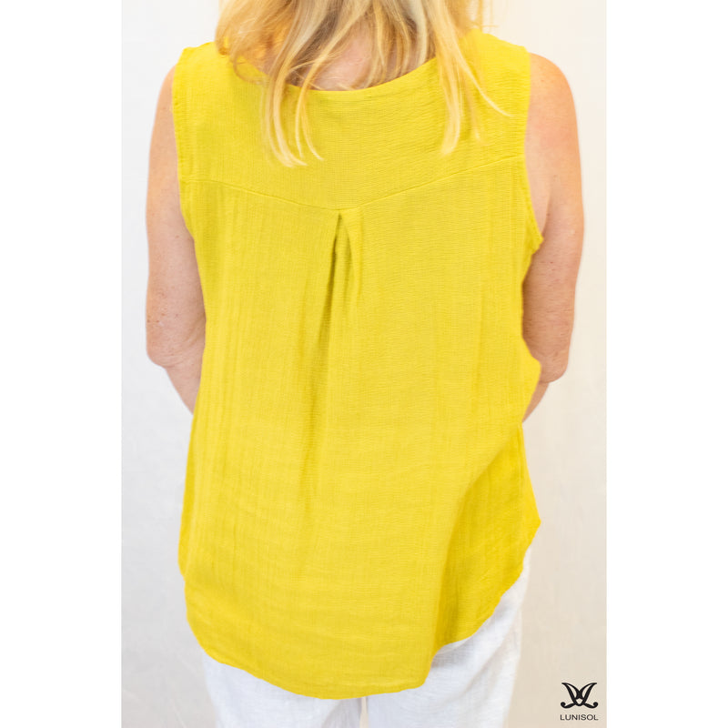 Yellow Linen 3 Button Sleeveless Top