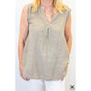 Tan V Neck Sleeveless Linen Top