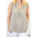 Tan V Neck Sleeveless Linen Top
