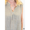 Tan V Neck Sleeveless Linen Top