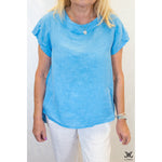 Blue Pleated Linen Top