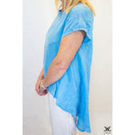 Blue Pleated Linen Top