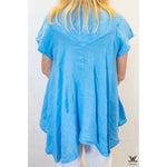 Blue Pleated Linen Top
