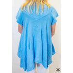 Blue Pleated Linen Top