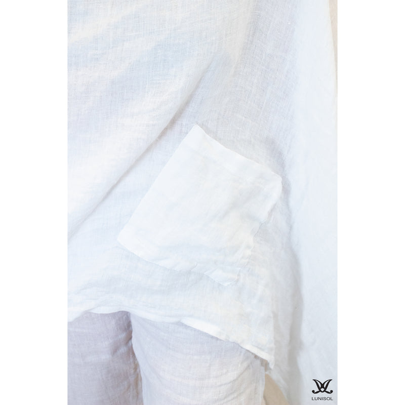White 4 Button Pocket Linen Top