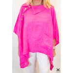 Pink 4 Button Pocket Linen Top