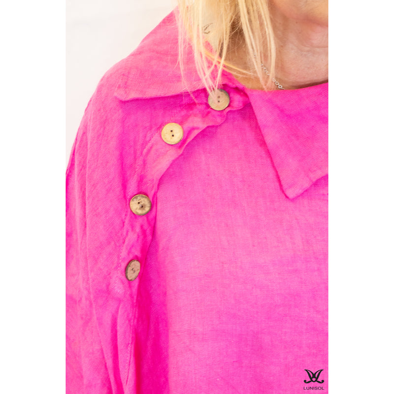 Pink 4 Button Pocket Linen Top