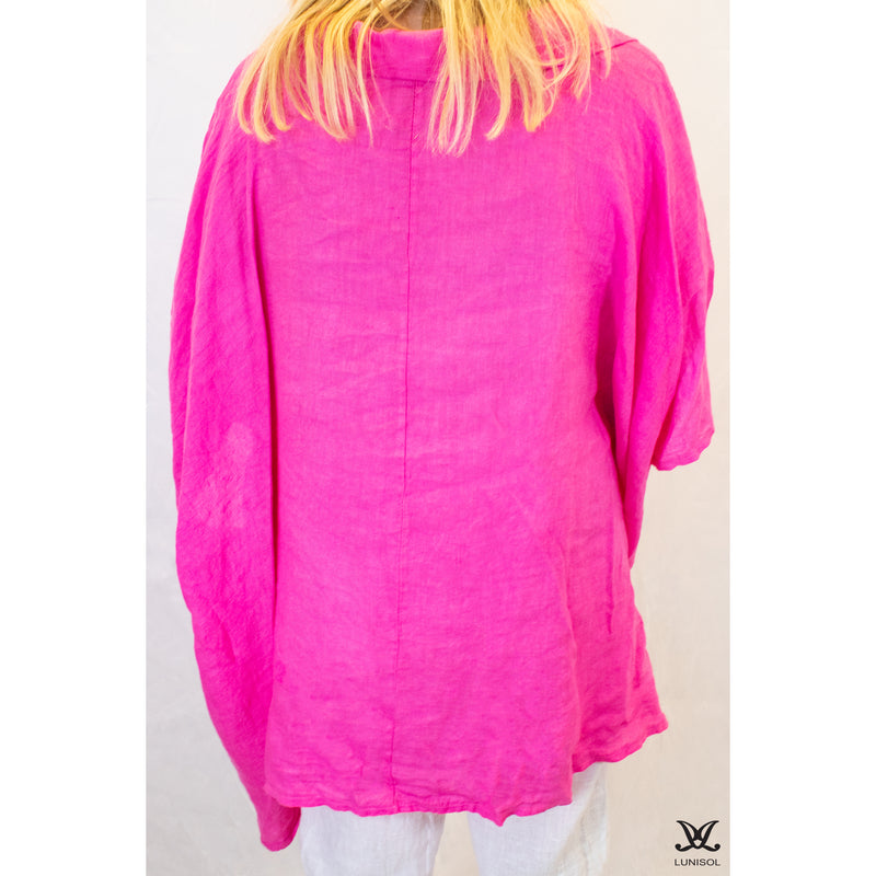 Pink 4 Button Pocket Linen Top