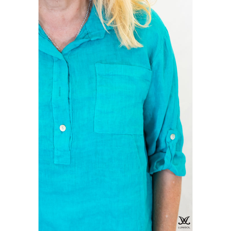 Turquoise Pocket Linen Top