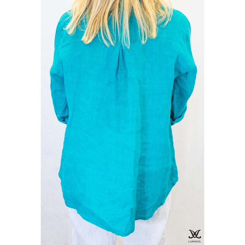 Turquoise Pocket Linen Top