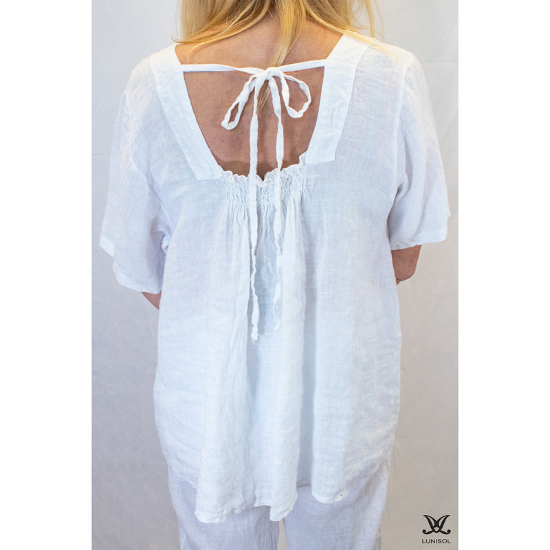 White Back Tied Linen Top