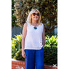 White Linen 3-Button Sleeveless Top