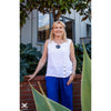 White Linen 3-Button Sleeveless Top