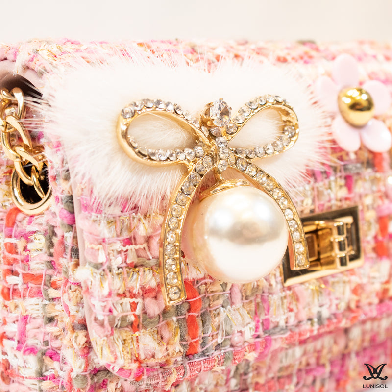 chanel pink tweed bag